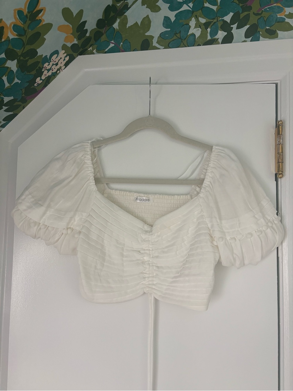 Adore Cream Puff Sleeve Ruched Crop Top